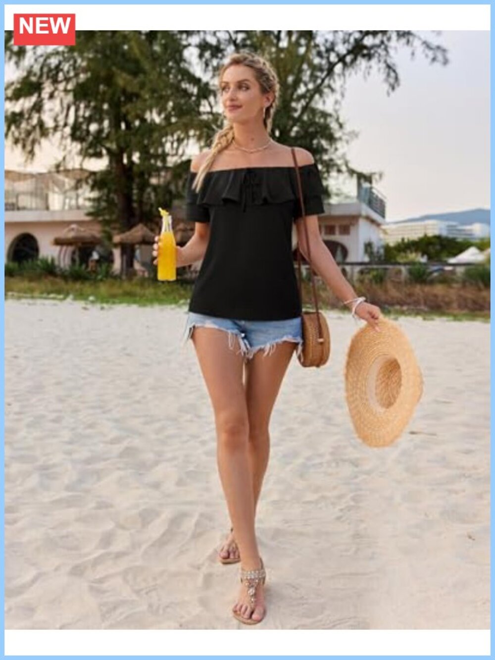 Off Shoulder Ruffle Sleeve Loose Chiffon Blouse Casual Dressy Top - Picture 4 of 5